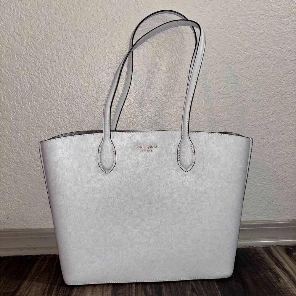 Kate Spade Pebbled Leather Large Work Tote Zip Bag Purse Pale Hydrangeas Blue